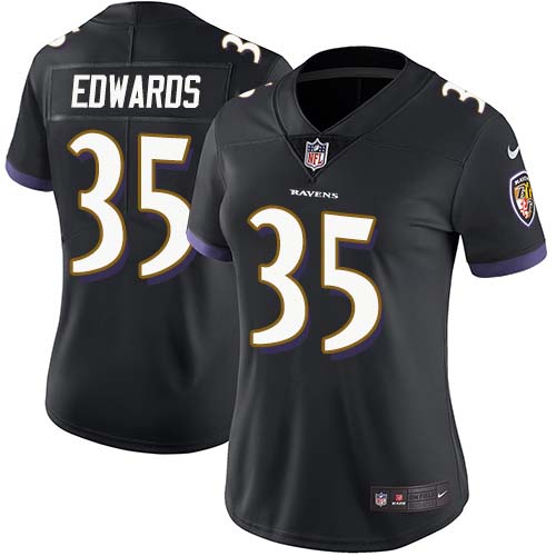Baltimore Ravens #35 Gus Edwards Black Alternate Women's Stitched Vapor Untouchable Limited Jersey Womens
