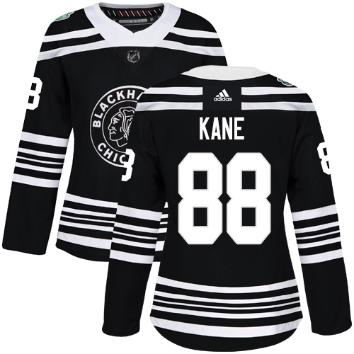 Adidas Chicago Blackhawks #88 Patrick Kane Black Authentic 2019 Winter Classic Women's Stitched Jersey Womens