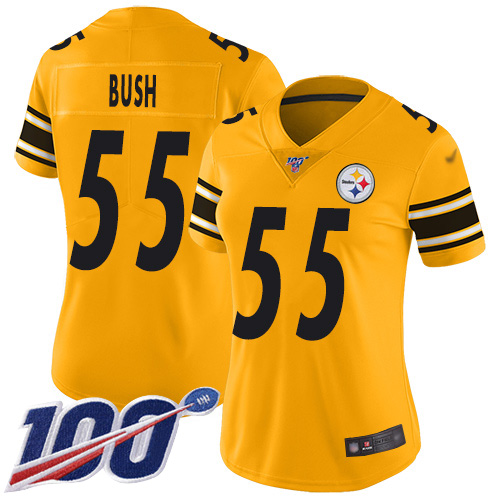 Pittsburgh Steelers #55 Devin Bush Gold Women's Stitched Limited Inverted Legend 100th Season Jersey Womens