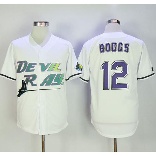 Mitchell And Ness Tampa Bay Rays #12 Wade Boggs White Throwback Stitched Jersey Men's