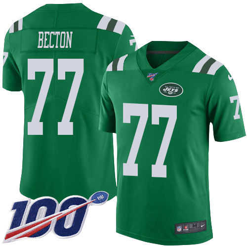 New York Jets #77 Mekhi Becton Green Men's Stitched Limited Rush 100th Season Jersey Men's