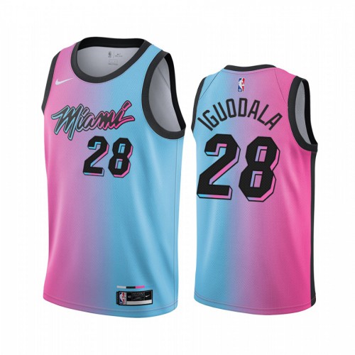 Miami Heat #28 Andre Iguodala Blue Pink Swingman 2020-21 City Edition Jersey Mens