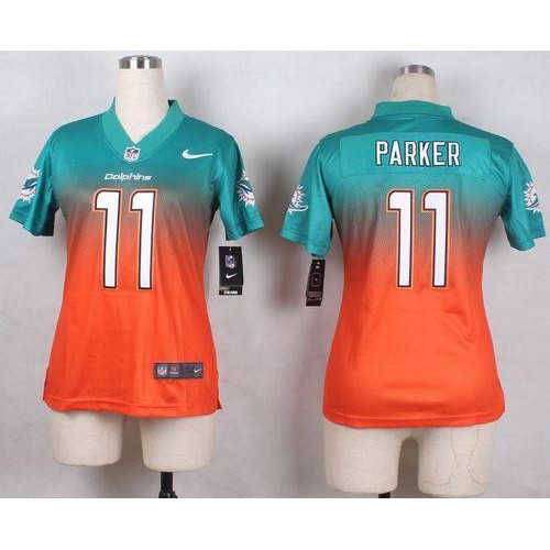 Miami Dolphins #11 DeVante Parker Aqua Green/Orange Women's Stitched Elite Fadeaway Fashion Jersey Womens