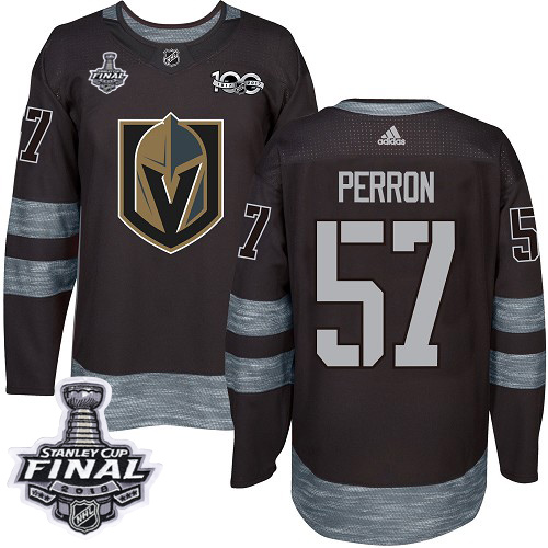 Adidas Golden Vegas Golden Knights #57 David Perron Black 1917-2017 100th Anniversary 2018 Stanley Cup Final Stitched Jersey Men's