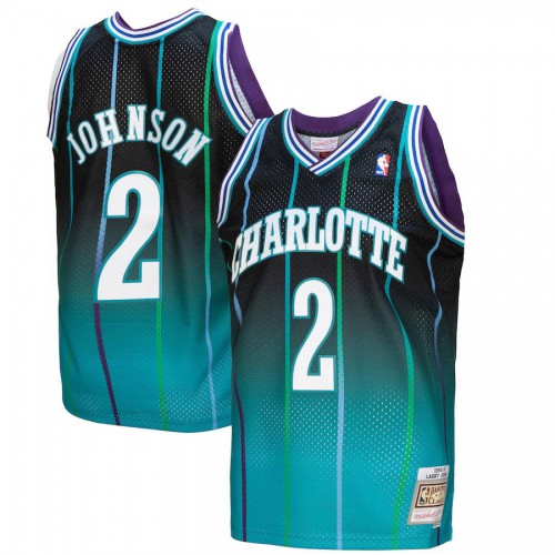 Charlotte Charlotte Hornets #2 Larry Johnson Mitchell & Ness Mens Teal/Black 1992/93 Hardwood Classics Fadeaway Swingman Jersey Mens