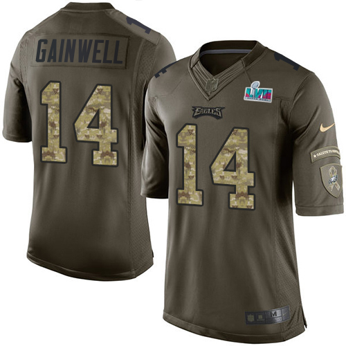 Eagles #14 Kenneth Gainwell Green Super Bowl LVII Patch Men's Stitched Limited 2015 Salute To Service Jersey
