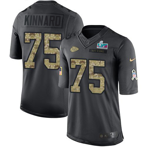 Chiefs #75 Darian Kinnard Black Super Bowl LVII Patch Youth Stitched Limited 2016 Salute To Service Jersey
