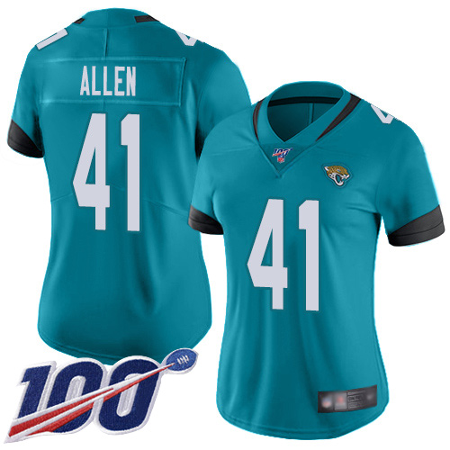 Jaguars #41 Josh Allen Teal Green Alternate Women's Stitched 100th Season Vapor Limited Jersey