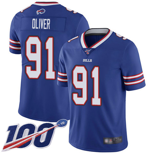 Buffalo Bills #91 Ed Oliver Royal Blue Team Color Men's Stitched 100th Season Vapor Limited Jersey Men's