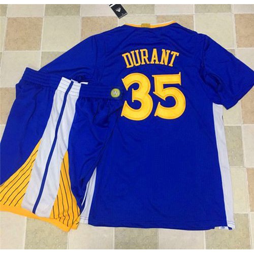 Golden State Warriors #35 Kevin Durant Blue Long Sleeve A Set Stitched Jersey Mens