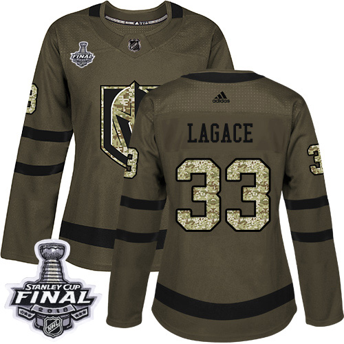 Adidas Golden Vegas Golden Knights #33 Maxime Lagace Green Salute to Service 2018 Stanley Cup Final Women's Stitched Jersey Womens
