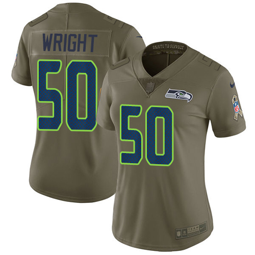 Seattle Seahawks #50 K.J. Wright Olive Women's Stitched Limited 2017 Salute to Service Jersey Womens