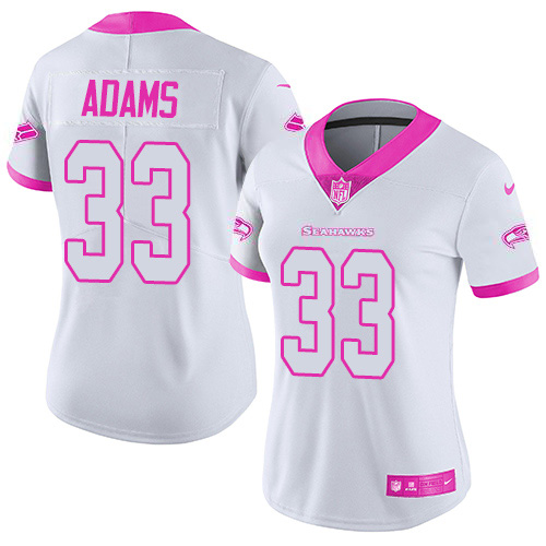 Seahawks #33 Jamal Adams White/Pink Women's Stitched Limited Rush Fashion Jersey