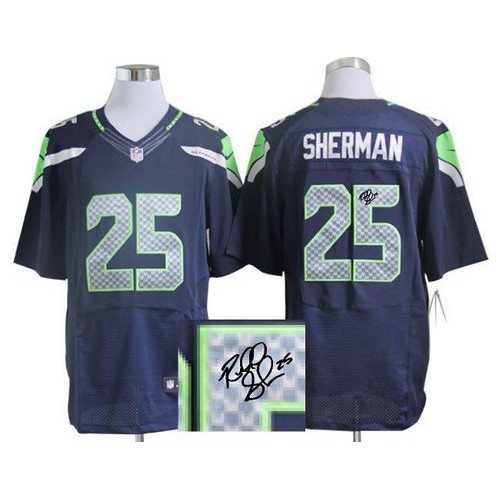 Seattle Seahawks #25 Richard Sherman Steel Blue Team Color Men's Stitched Elite Autographed Jersey Men's