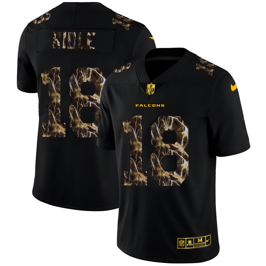 Atlanta Falcons #18 Calvin Ridley Men's Black Flocked Lightning Vapor Limited Jersey
