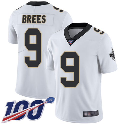 Saints #9 Drew Brees White Youth Stitched 100th Season Vapor Limited Jersey