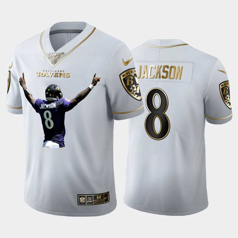 Baltimore Ravens #8 Lamar Jackson Team Hero 4 Vapor Limited 100 Jersey White Golden