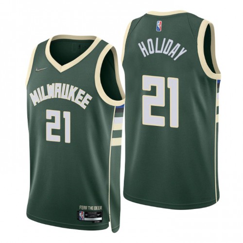 Milwaukee Bucks #21 Jrue Holiday Green Mens 2021-22 75th Anniversary Diamond Swingman Jersey - Icon Edition Mens