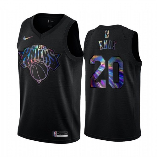 New York Knicks #20 Kevin Knox Mens Iridescent Holographic Collection Jersey - Black Mens