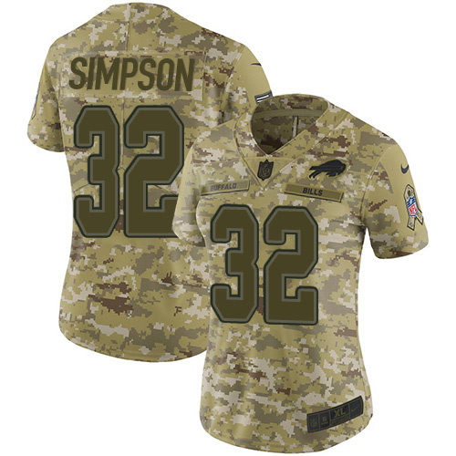 Buffalo Bills #32 O. J. Simpson Camo Women's Stitched Limited 2018 Salute to Service Jersey Womens
