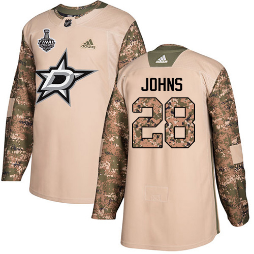Adidas Dallas Stars #28 Stephen Johns Camo Authentic 2017 Veterans Day 2020 Stanley Cup Final Stitched Jersey Men's