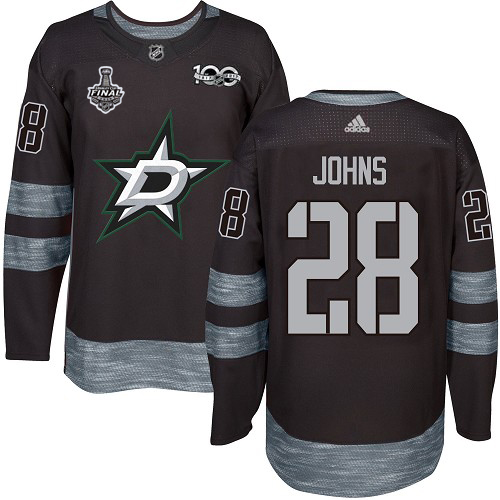 Adidas Dallas Stars #28 Stephen Johns Black 1917-2017 100th Anniversary 2020 Stanley Cup Final Stitched Jersey Men's