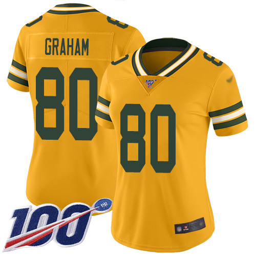 Green Bay Packers #80 Jimmy Graham Gold Women's Stitched Limited Inverted Legend 100th Season Jersey Womens