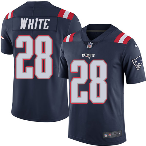 New England Patriots #28 James White Navy Blue Youth Stitched Limited Rush Jersey Youth