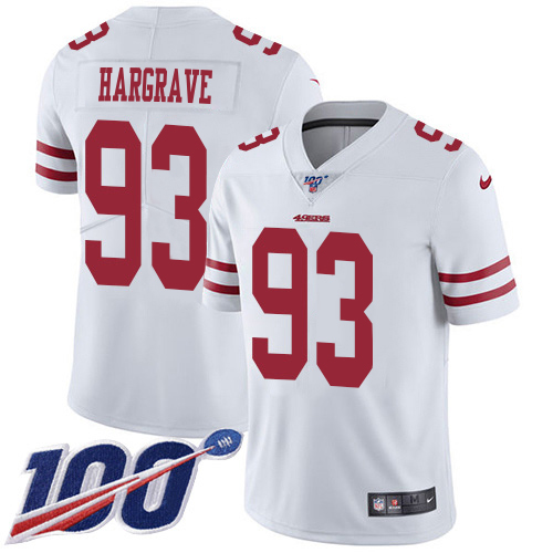 49ers #93 Javon Hargrave White Youth Stitched 100th Season Vapor Limited Jersey