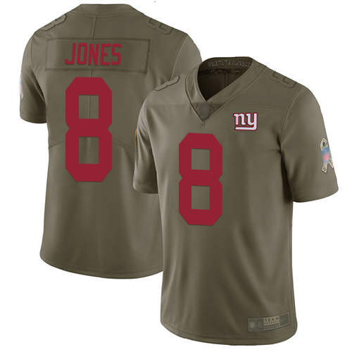 Giants #8 Daniel Jones Olive Men's Stitched Limited 2017 Salute To Service Jersey