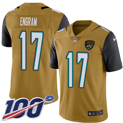 Jaguars #17 Evan Engram Gold Men's Stitched Limited Rush 100th Season Jersey