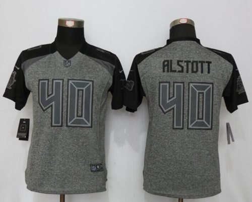Buccaneers #40 Mike Alstott Gray Women's Stitched Limited Gridiron Gray Jersey