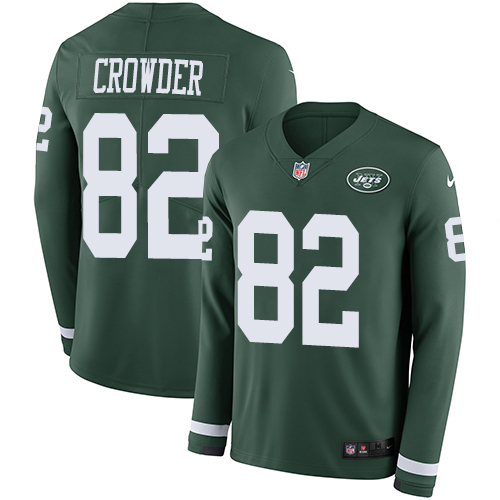 New York Jets #82 Jamison Crowder Green Team Color Men's Stitched Limited Therma Long Sleeve Jersey Men's