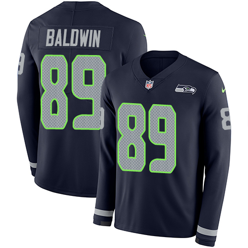 Seattle Seahawks #89 Doug Baldwin Steel Blue Team Color Men's Stitched Limited Therma Long Sleeve Jersey Men's