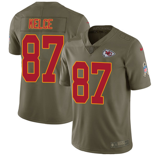 Chiefs #87 Travis Kelce Olive Youth Stitched Limited 2017 Salute To Service Jersey