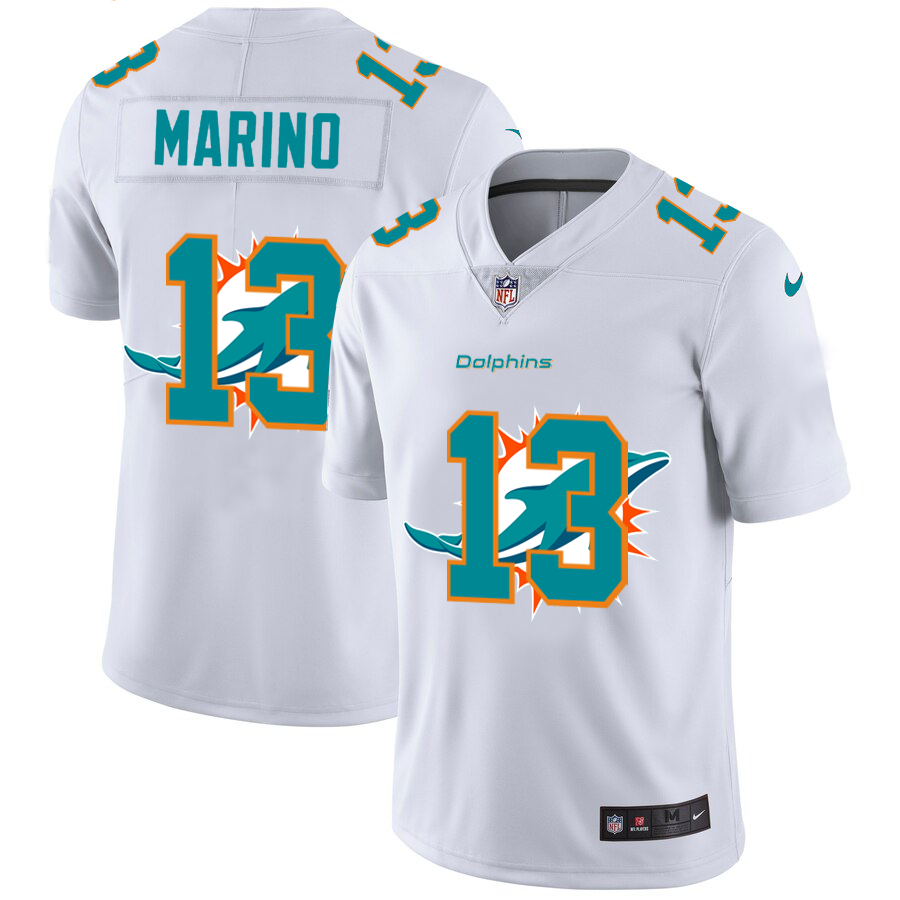 Miami Dolphins #13 Dan Marino White Men's Team Logo Dual Overlap Limited Jersey