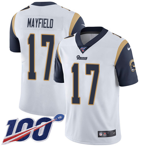 Rams #17 Baker Mayfield White Men's Stitched 100th Season Vapor Limited Jersey