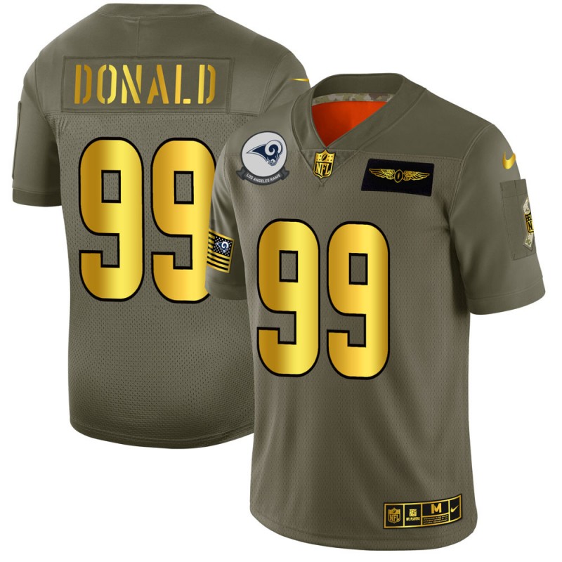 Los Angeles Rams #99 Aaron Donald Men's Olive Gold 2019 Salute To Service Limited Jersey