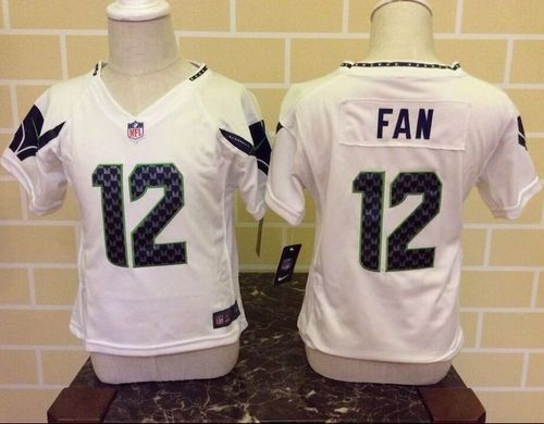 Toddler Seahawks #12 Fan White Stitched Elite Jersey