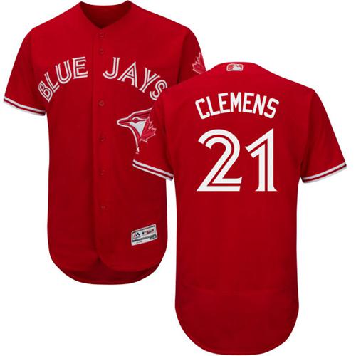 Toronto Blue Jays #21 Roger Clemens Red Flexbase Authentic Collection Canada Day Stitched Jersey Men's