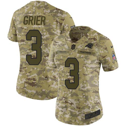 Carolina Panthers #3 Will Grier Camo Women's Stitched Limited 2018 Salute To Service Jersey Womens