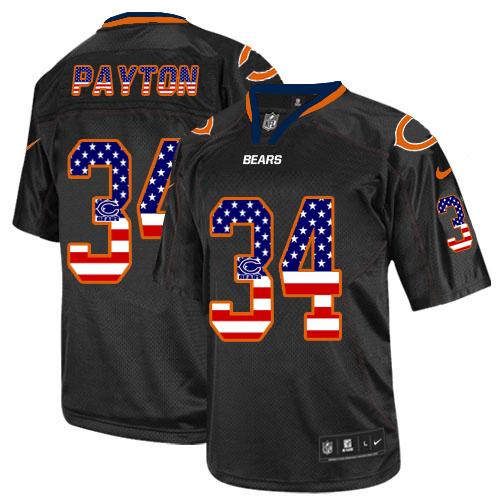 Bears #34 Walter Payton Black Men's Stitched Elite USA Flag Fashion Jersey
