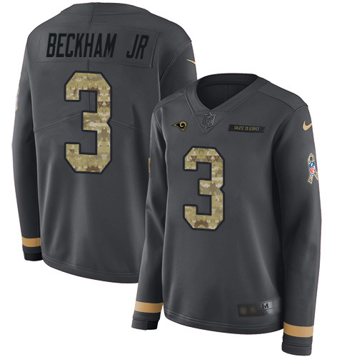Los Angeles Rams #3 Odell Beckham Jr. Anthracite Salute to Service Women's Stitched Limited Therma Long Sleeve Jersey Womens