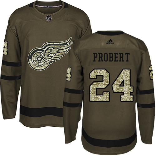 Adidas Detroit Red Wings #24 Bob Probert Green Salute to Service Stitched Jersey Men's
