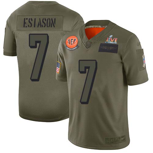 Cincinnati Bengals #7 Boomer Esiason Camo Super Bowl LVI Patch Men's Stitched Limited 2019 Salute To Service Jersey Men's