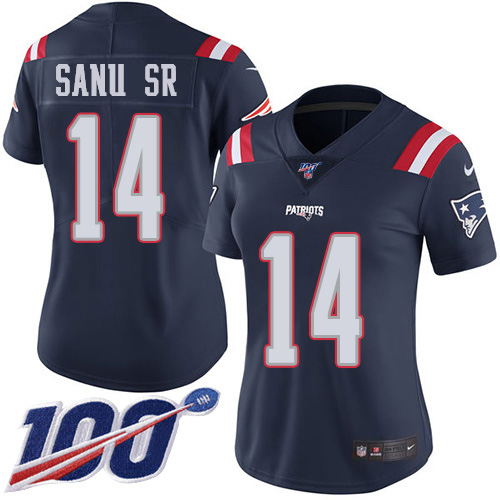 New England Patriots #14 Mohamed Sanu Sr Navy Blue Women's Stitched Limited Rush 100th Season Jersey Womens