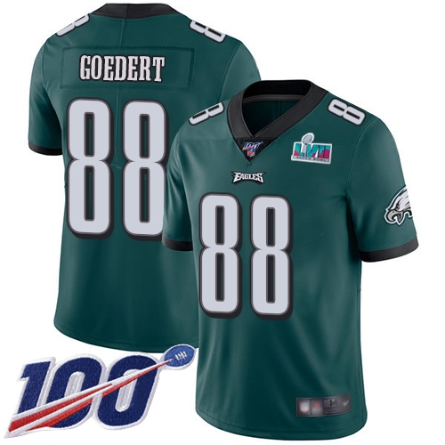 Eagles #88 Dallas Goedert Green Team Color Super Bowl LVII Patch Men's Stitched 100th Season Vapor Limited Jersey