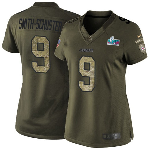Chiefs #9 JuJu Smith-Schuster Green Super Bowl LVII Patch Women's Stitched Limited 2015 Salute To Service Jersey