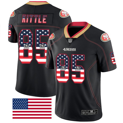 49ers #85 George Kittle Black Men's Stitched Limited Rush USA Flag Jersey