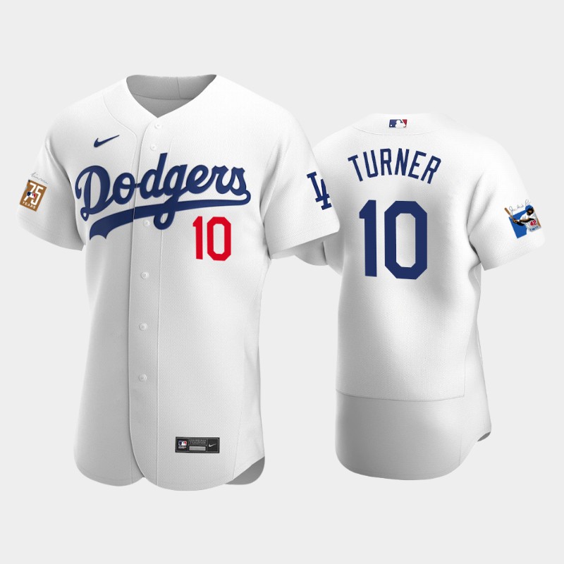 Los Angeles Dodgers #10 Justin Turner Men's Jackie Robinson 75th Anniversary Authentic Jersey - White